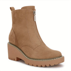 Women's Chunky Heel Ankle Boots Front Zipper Outdoor Non Slip Boots