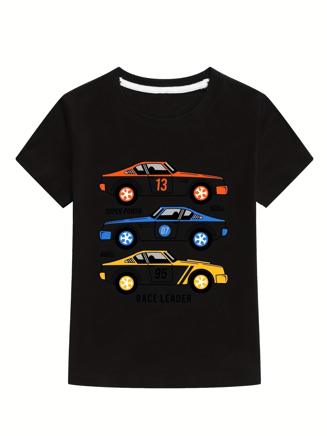 Boys Cartoon Race Car Print Cotton Short Sleeve Tops T Shirt