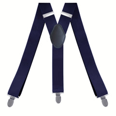 Men's Y Back Suspenders 3-Wide Adjustable Solid Straight Heavy Duty Clip