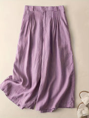 Vintage Solid Wide Leg Pants Elastic Waist