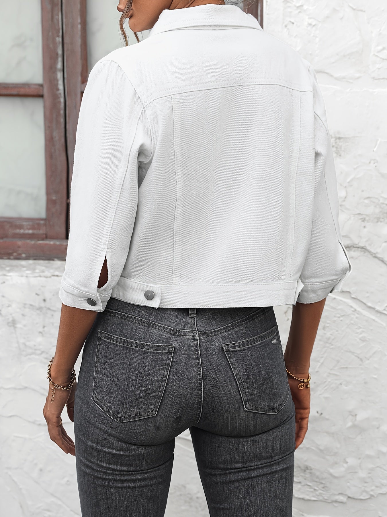 Flap Pockets Denim Jackets Single Breasted Button Non Stretch Lapel Denim Coats