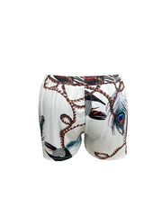 Feather Print Zipper Blouse & Shorts Set