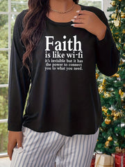 Lounge Top Women's Plus Slogan Print Long Sleeve
