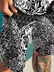 Men's 2 Piece Outfits Flower Print Ethnic Style T-shirt and Shorts Set