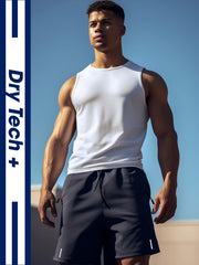 Men's Running Shorts Zipper Pockets Stretch Drawstring Outdoor Gym Shorts