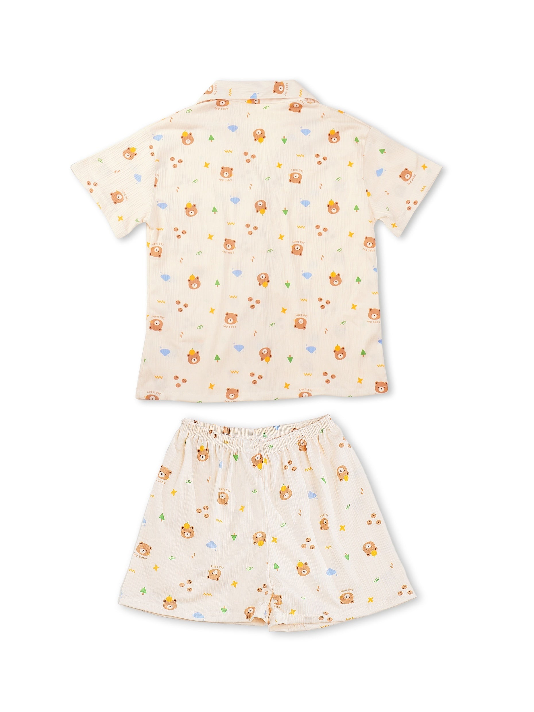 Cartoon Bear Print Lounge Set Short Sleeve Top & Shorts Women's Loungewear