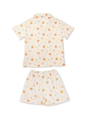 Cartoon Bear Print Lounge Set Short Sleeve Top & Shorts Women's Loungewear