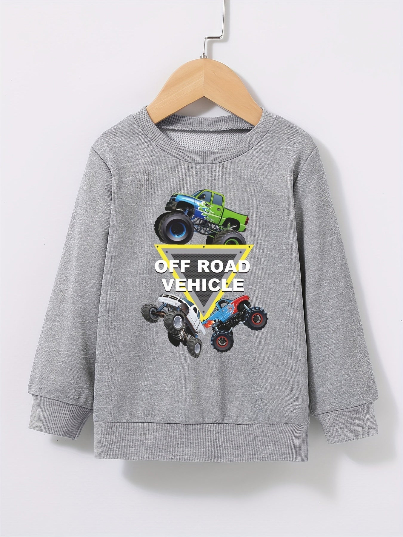Off Road Vehicles Print Boys Casual Sweatshirt Long Sleeve Crew Neck Tops