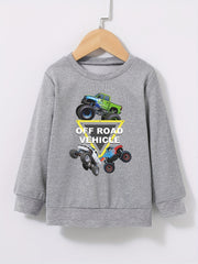 Off Road Vehicles Print Boys Casual Sweatshirt Long Sleeve Crew Neck Tops