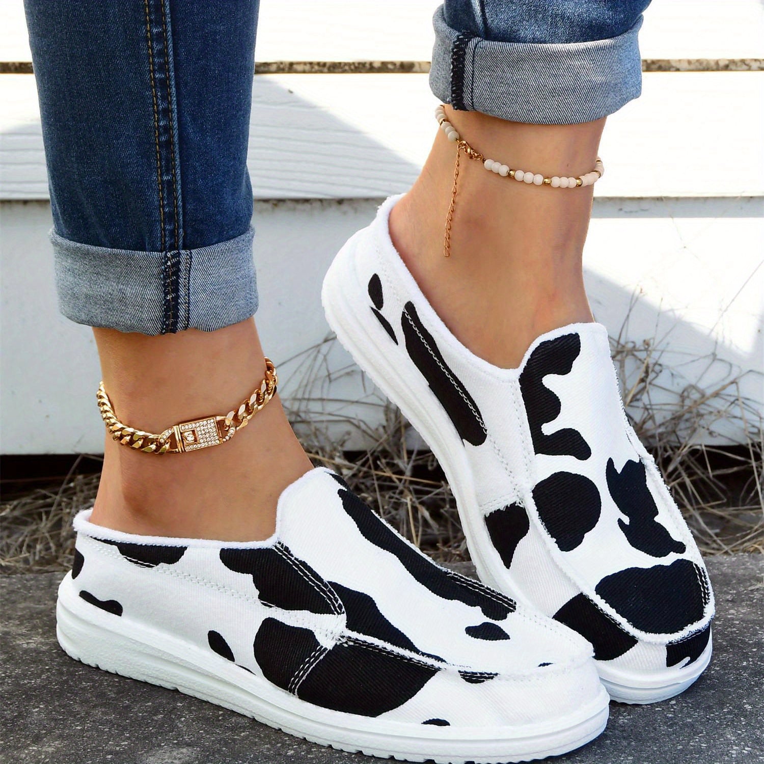 Cow Pattern Mules Sneakers Women's Lightweight Walking Shoes