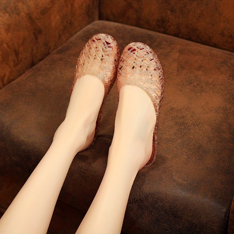 Women's Closed Toe PVC Slippers - Hollow Out House Sandals