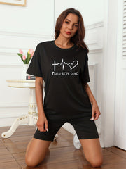 Letter Print T-shirt & Skinny Shorts Set Women's Clothing