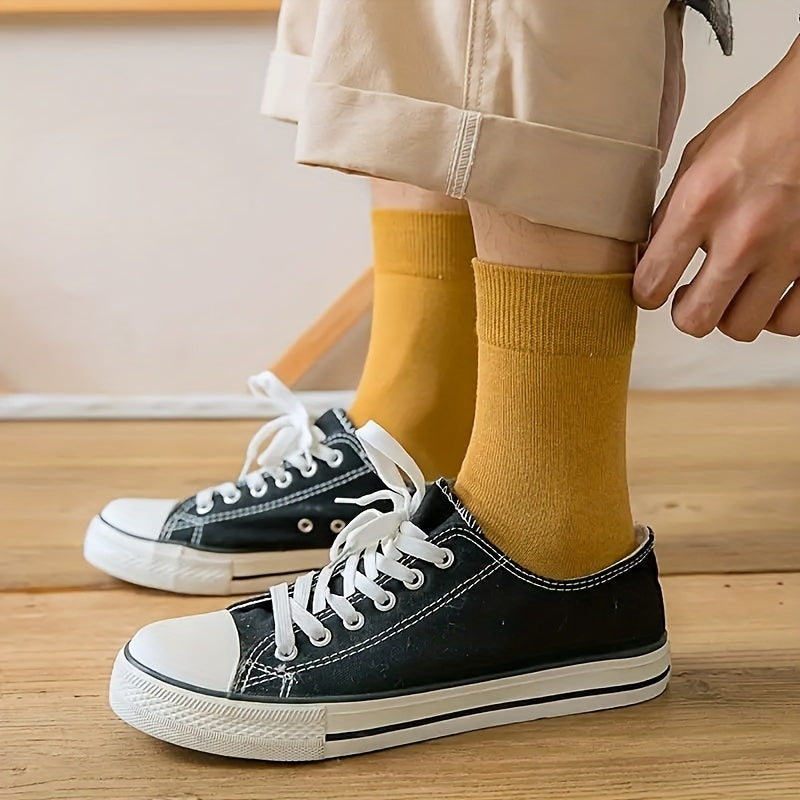10 Pairs Men's Solid Crew Socks Comfy Cotton Blend Casual Unisex Socks