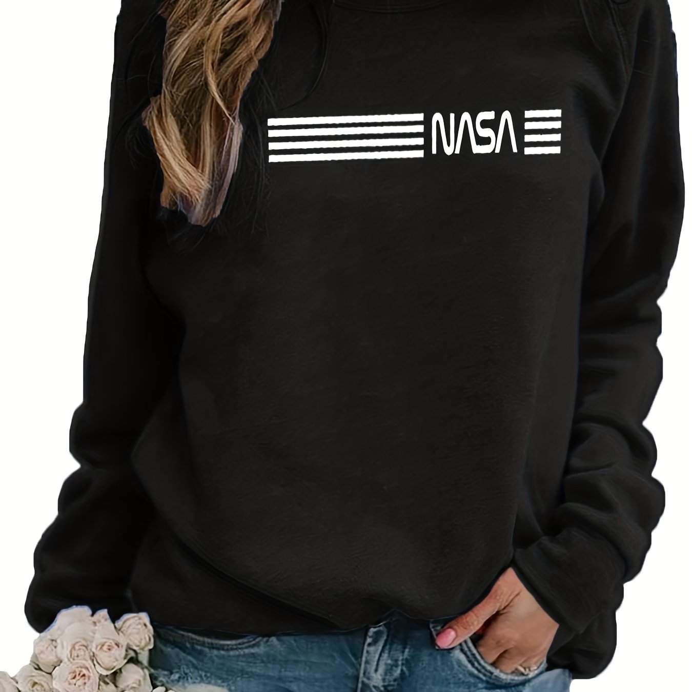 Letter Print Crew Neck Sweatshirt Women's Clothing