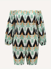 Geometric Print Off Shoulder Romper
