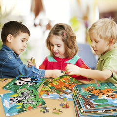 12pc Wooden Animal Puzzle Set Educational Preschool Toy Girls Boys Learning Gift