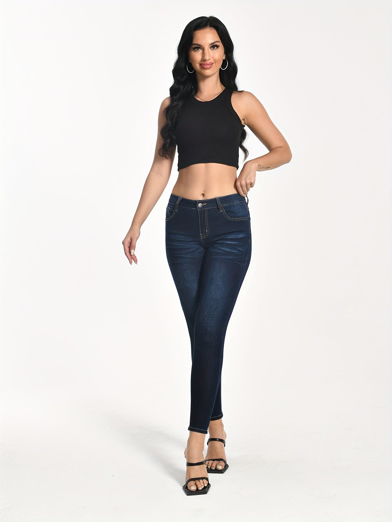Whiskering High Stretch Skinny Jeans - Denim Pants