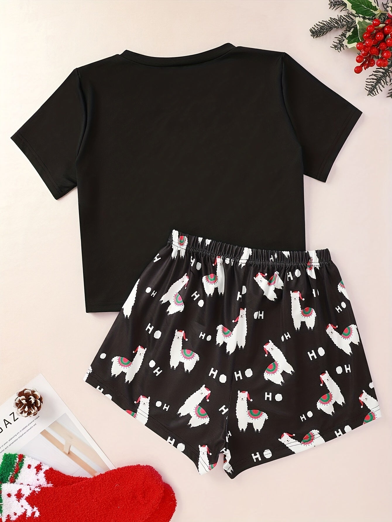 Cartoon Print Lounge Set Short Sleeve Top & Shorts Women's Loungewear