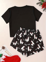 Cartoon Print Lounge Set Short Sleeve Top & Shorts Women's Loungewear
