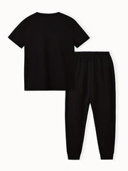 Boy's 2pcs Block Stitching T shirt & Sweatpants Set
