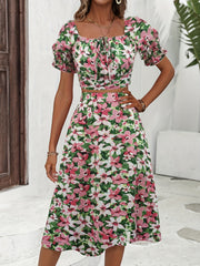 Floral Print Crop Top & Split Skirt Two-Piece Set