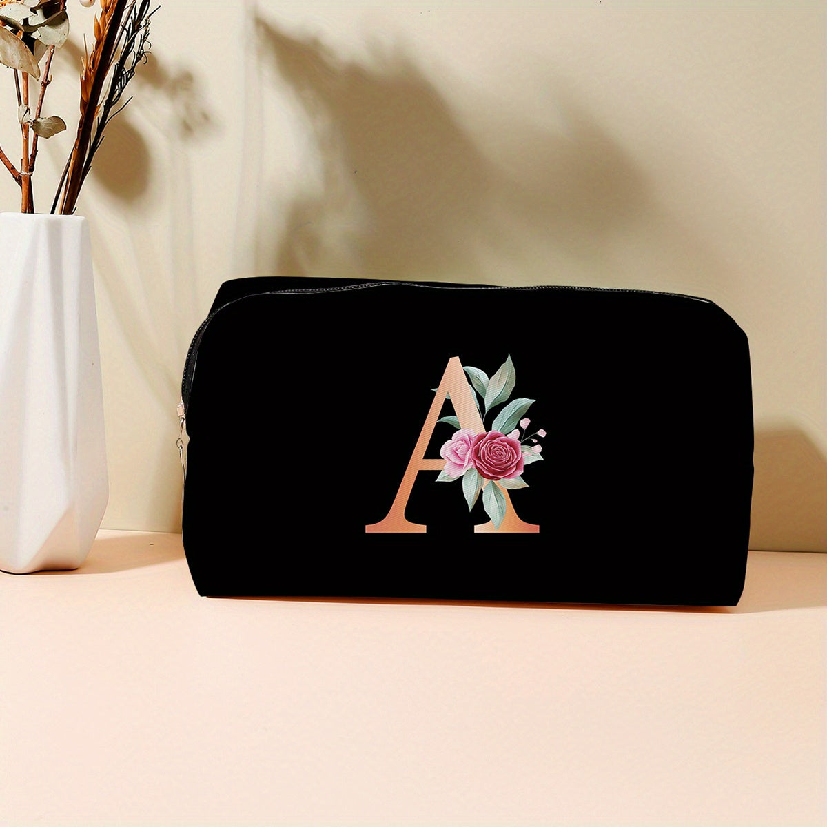 Alphabet & Flower Pattern Makeup Zipper Bag