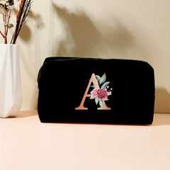 Alphabet & Flower Pattern Makeup Zipper Bag