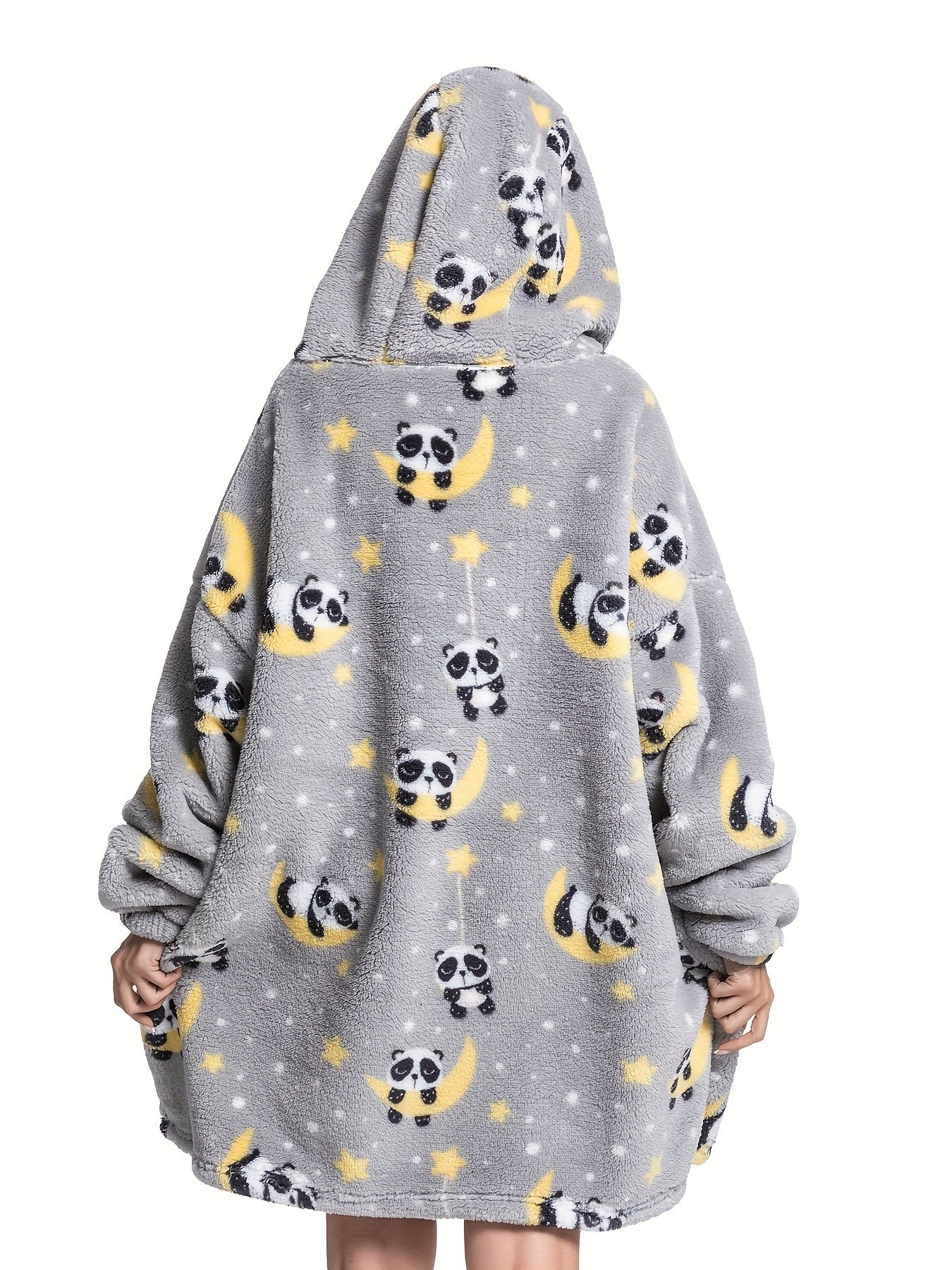 Panda Pattern Fleece Hooded Robe