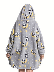 Panda Pattern Fleece Hooded Robe