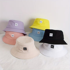 Smiling Face Patch Bucket Hat Lightweight Sunscreen Cap