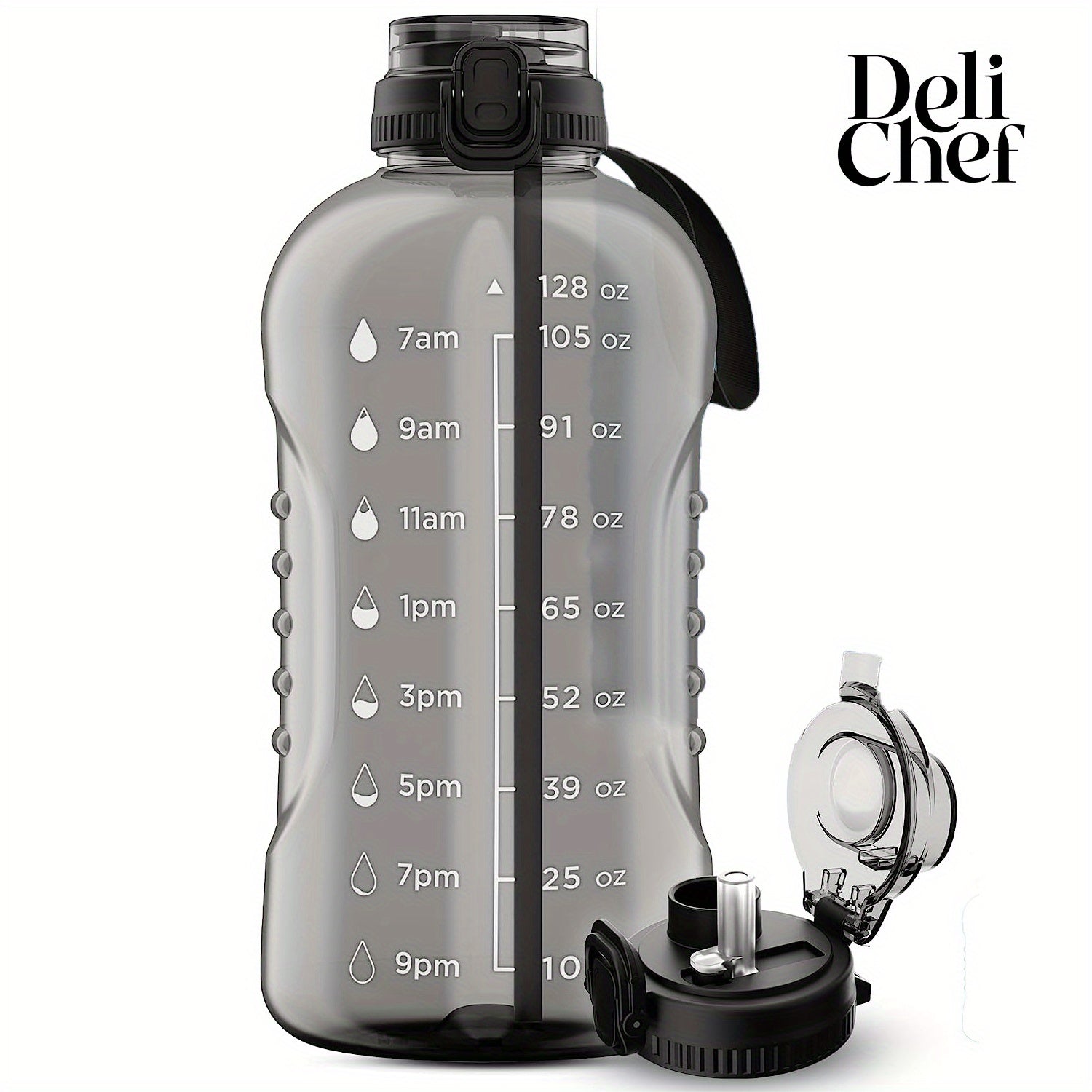 3.8L Water Bottle with Time Marker & Lid - Leakproof, Straw, Gym, Fitness, Outdo