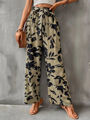 Floral Print Wide Leg Pants with Knot Detail