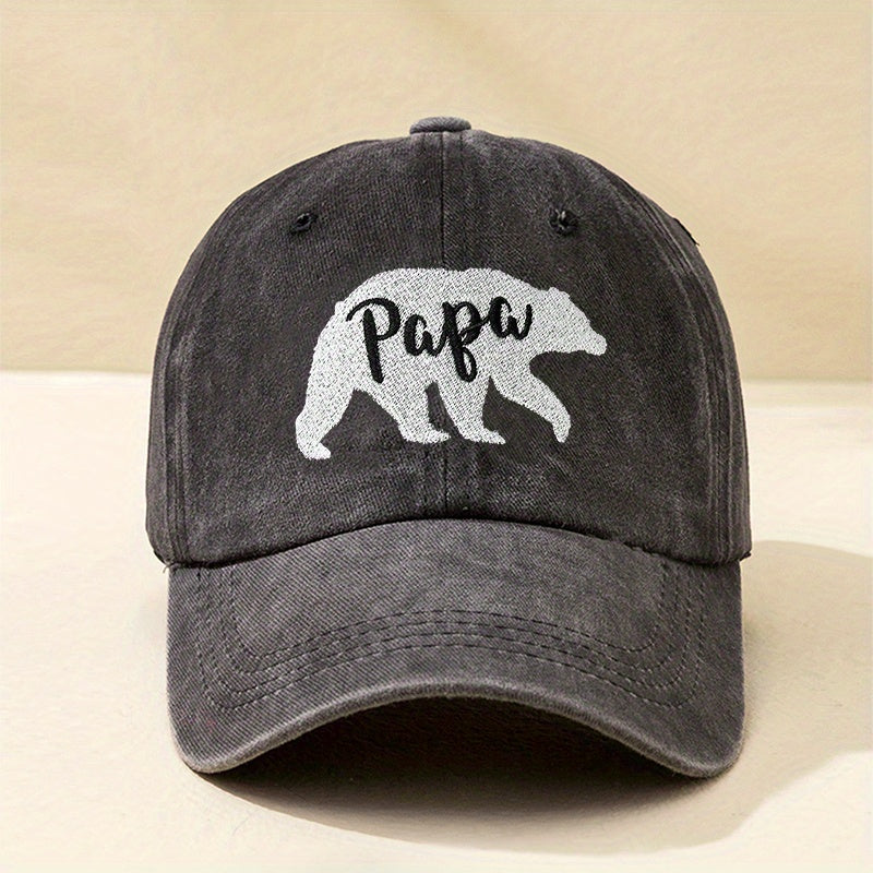 Polar Bear PAPA Baseball Cap Classic Embroidery Unisex Washed Distressed Dad Hat