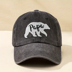 Polar Bear PAPA Baseball Cap Classic Embroidery Unisex Washed Distressed Dad Hat