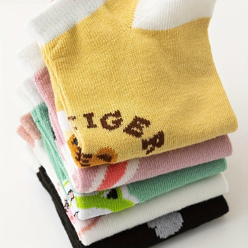 5 Pairs Girls Cartoon Animal Cotton Socks for Kids
