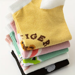 5 Pairs Girls Cartoon Animal Cotton Socks for Kids