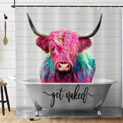 Colorful Cow Pattern Shower Curtain with Hooks 71x71in