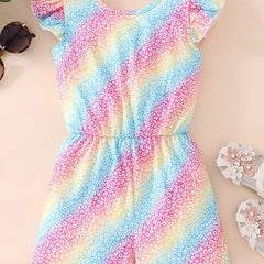 Toddler Girls Colorful Leopard Ruffle Trim Backless Rompers Jumpsuits