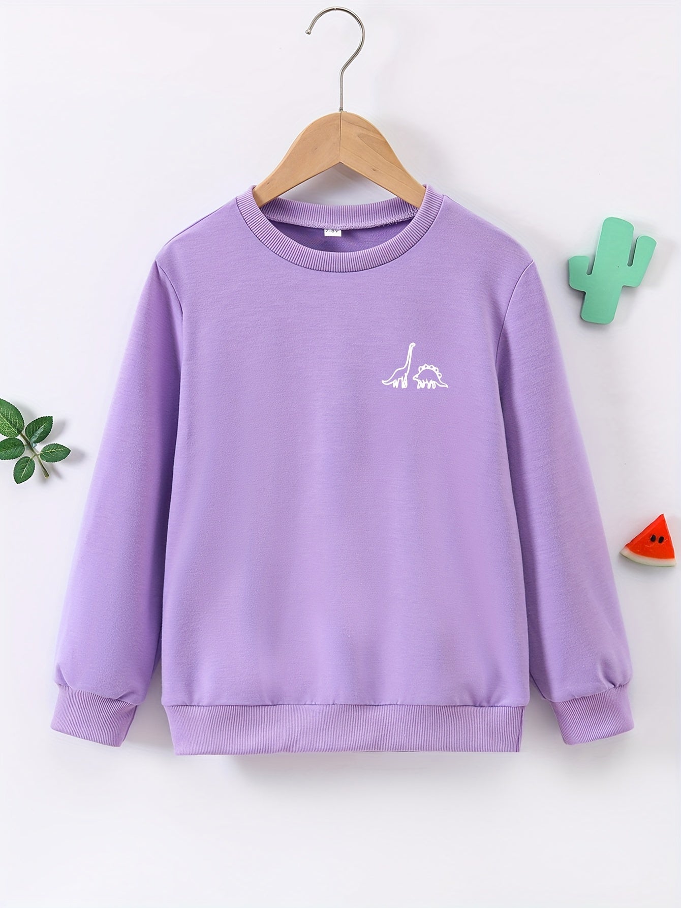 Dinosaur Print Boys Casual Pullover Sweatshirt Long Sleeve Crew Neck Tops