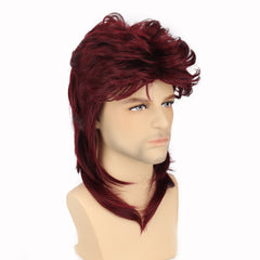 Men's Burgundy Curved Cropped Wig