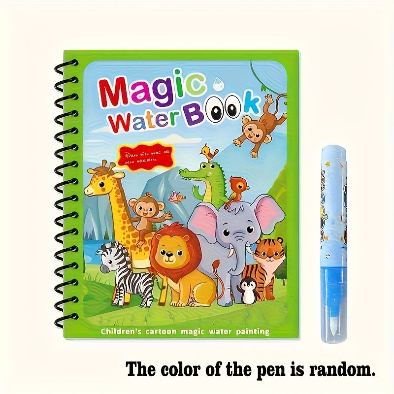 6pcs Water Painting Activity Books with Colorful Pens - Animals & Nature Themes