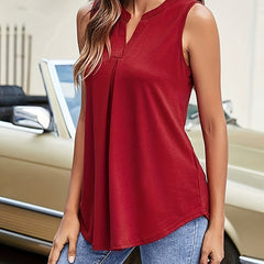 Ruched Tank Top Notched Neck Sleeveless Summer Top