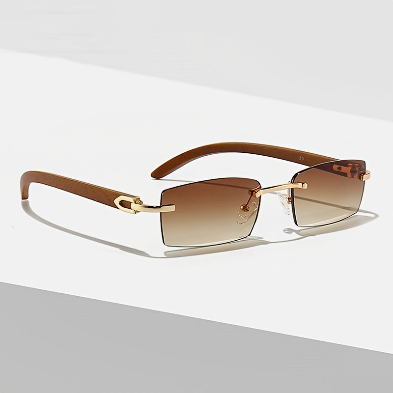Men's Punk Rimless Rectangle Sunglasses Vintage Small Frame Sun Glasses