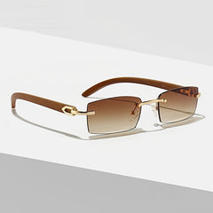 Men's Punk Rimless Rectangle Sunglasses Vintage Small Frame Sun Glasses