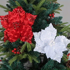Christmas Tree Hanging Ornaments Red Yellow Three Simulation Flowers