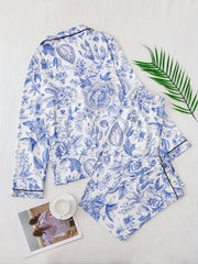 Floral Print Pajama Set Long Sleeve Top & Pants Women's Sleepwear