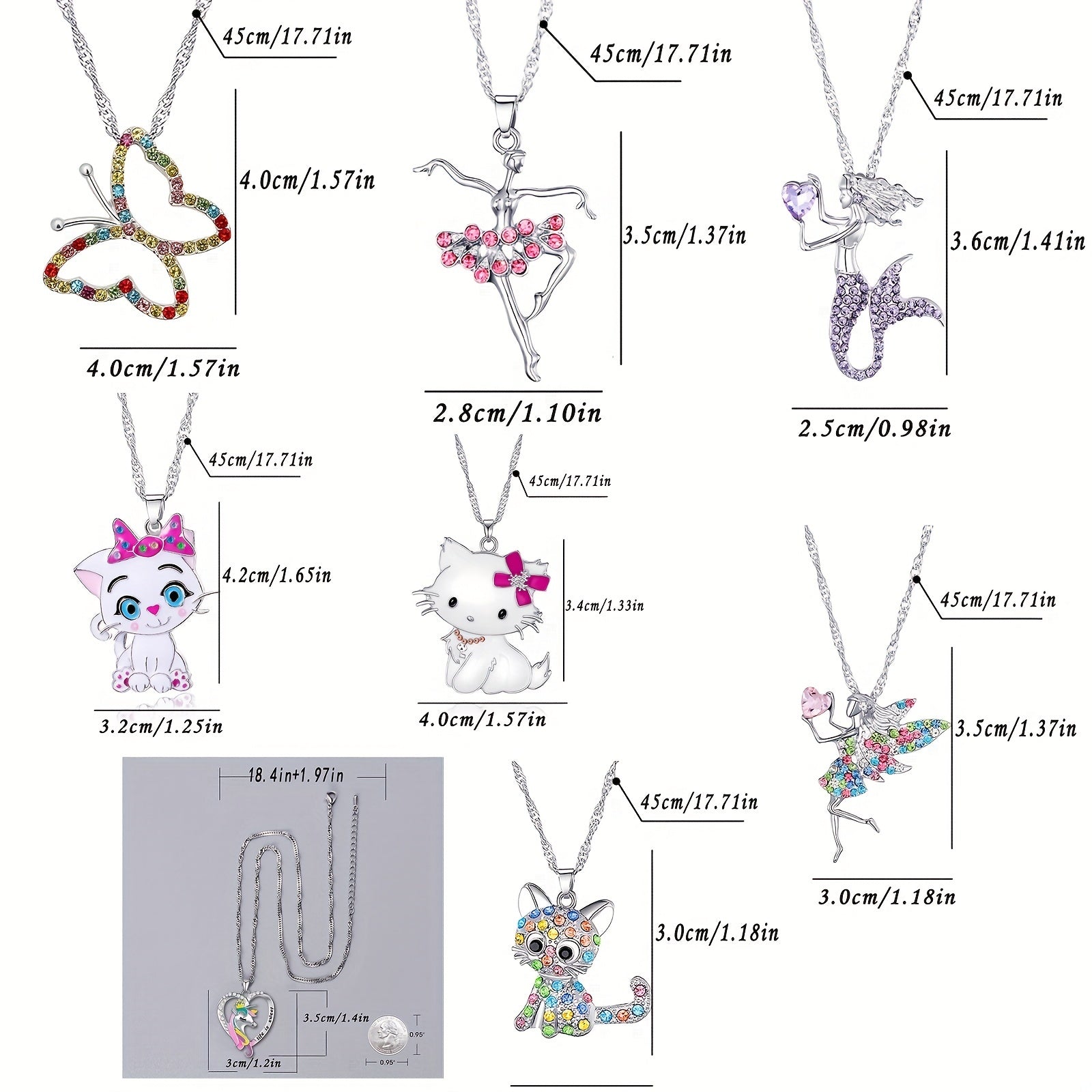 6pcs Pastel Crystal Necklaces for Teen Girls