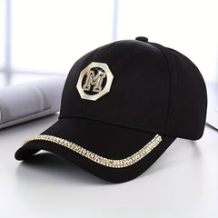 Rhinestone M Label Baseball Cap Lightweight Adjustable Golf Sun Hat