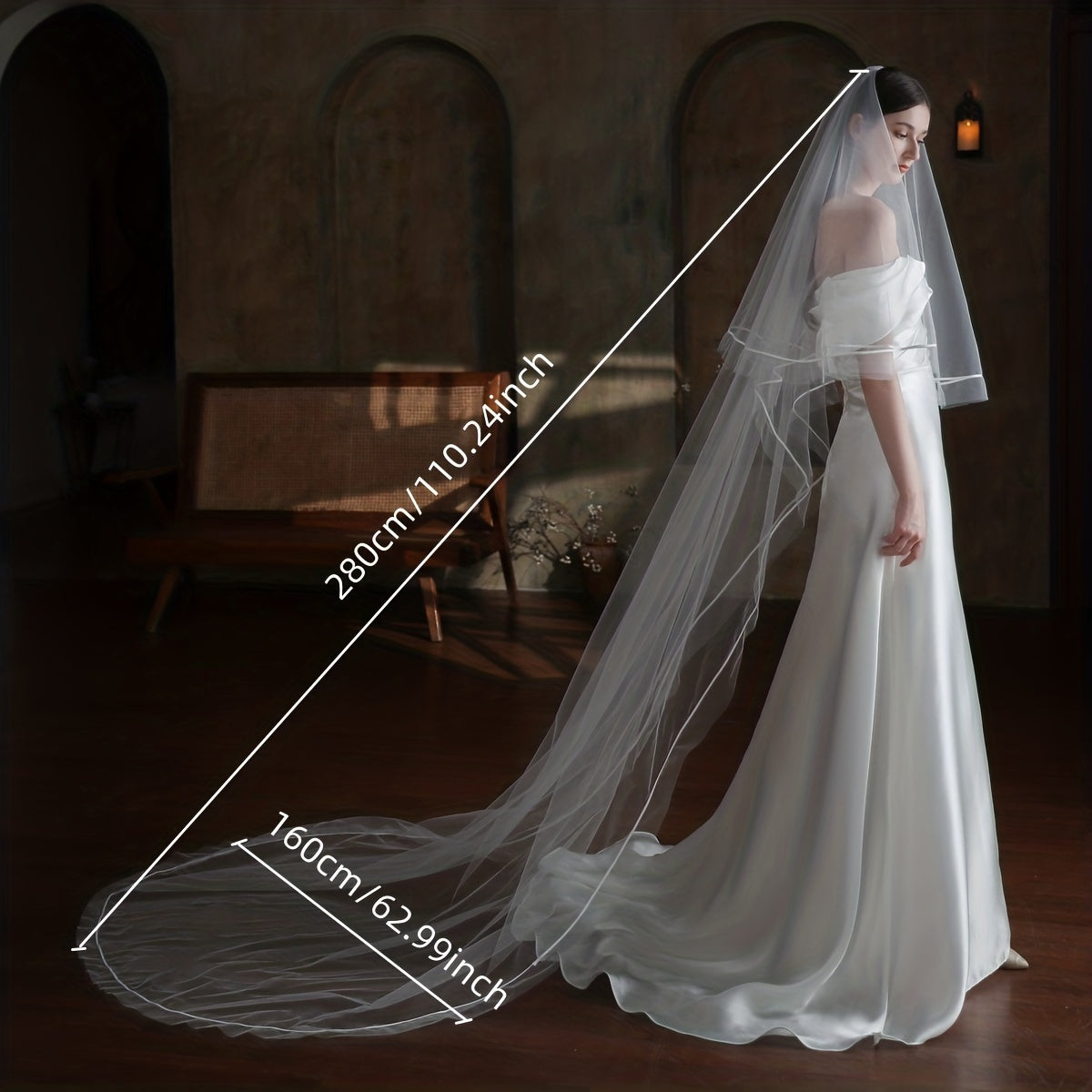 Double Layer Bridal Head Veil with Comb and Satin Edge