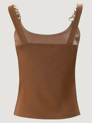 Versatile Chain Cami Top Sexy Crew Neck Slim Summer Sleeveless Top